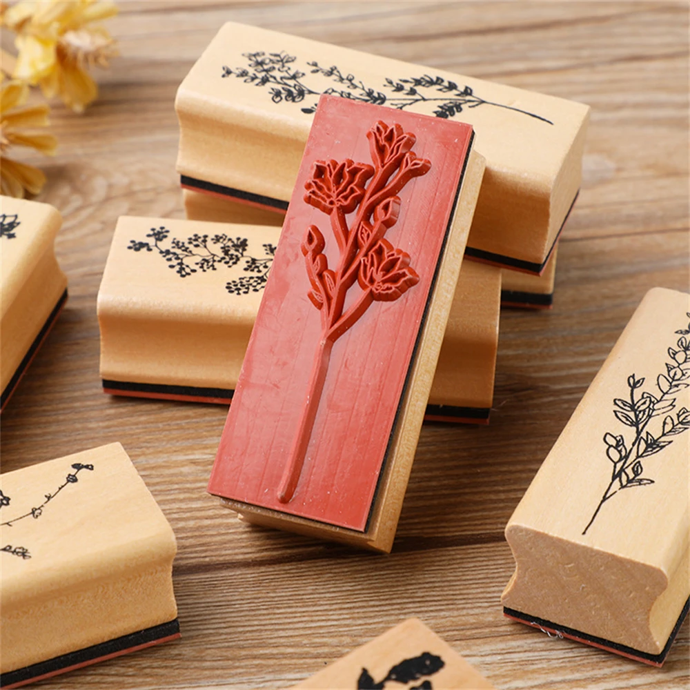 Vintage Wooden Rubber Flower Plant Stamps for Scrapbooking DIY Card Making Craft Standard Seal Stationery Decoration Stamp Gift