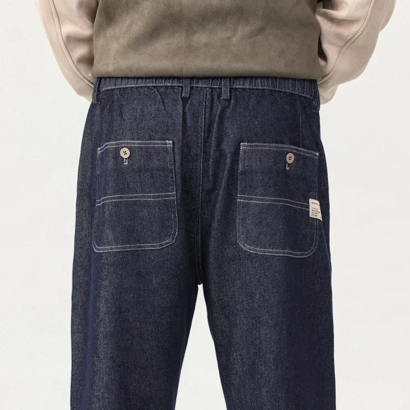 

2025 Spring Autumn New Jeans Men's Stretch Straight Tube Slim Men Casual Fashion Versatile Drawstring High Quality Streetwear
