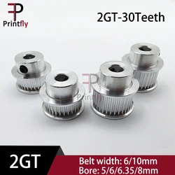 Printfly 2GT 30 Teeth GT2 Timing Pulley 2M Bore5/6/6.35/8mm For Belt Width 6/9/10mm GT Timing Belt GT2 Pulley Belt 30T
