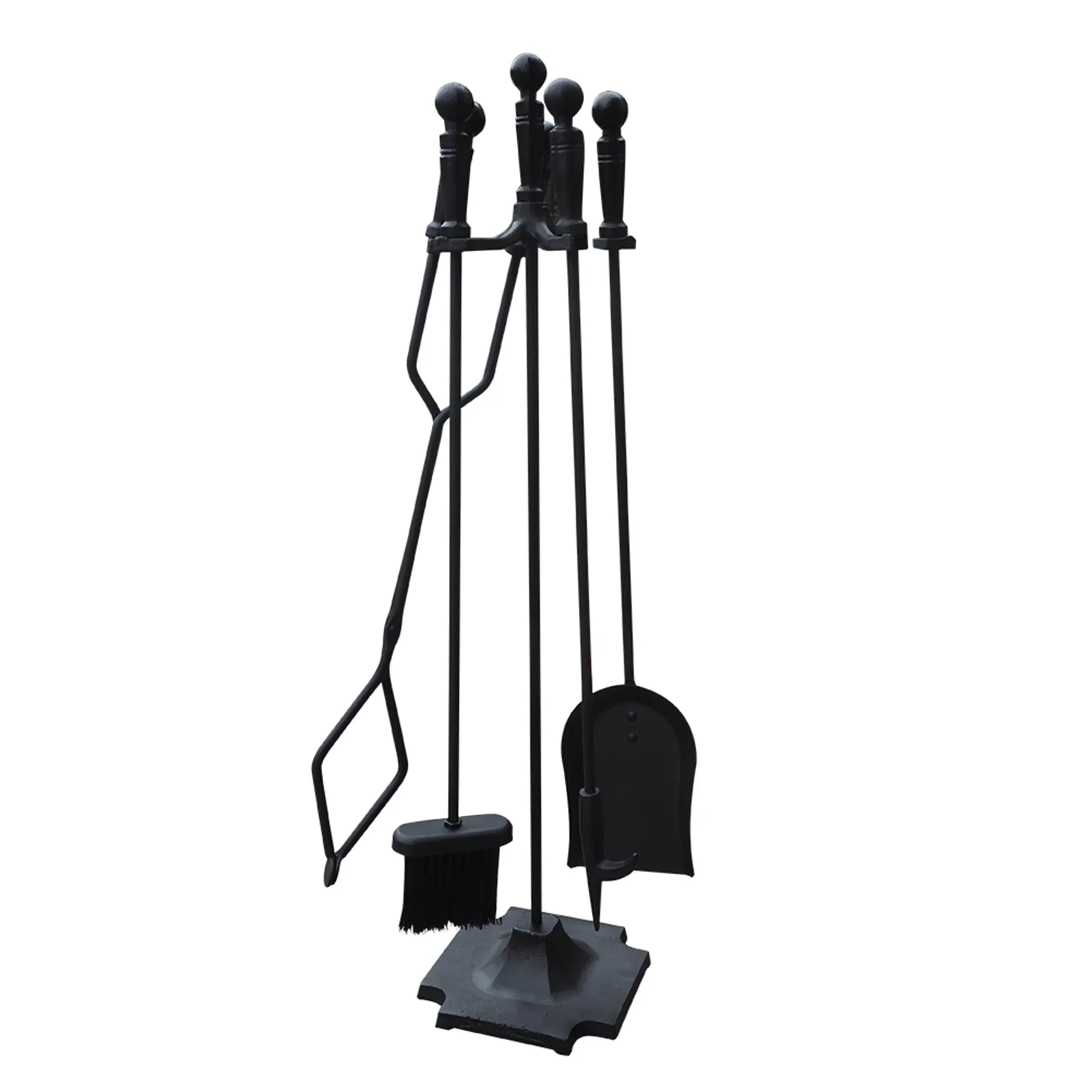 5 Pcs Iron Fireplace Tools Set in Handle Wrought Iron Fire Tool Set with Log Holder Fire Pit Stand Black