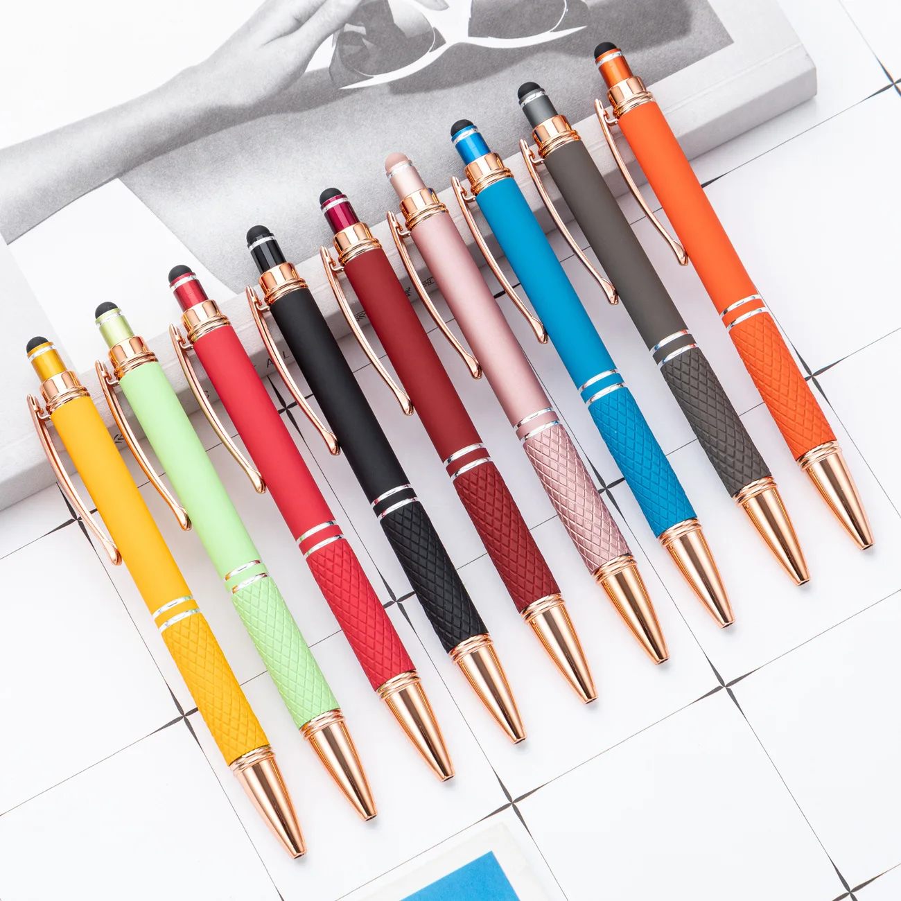 50PCS Manufacturer's office writing stationery, multi-color metal ballpoint pen, spray glue pen