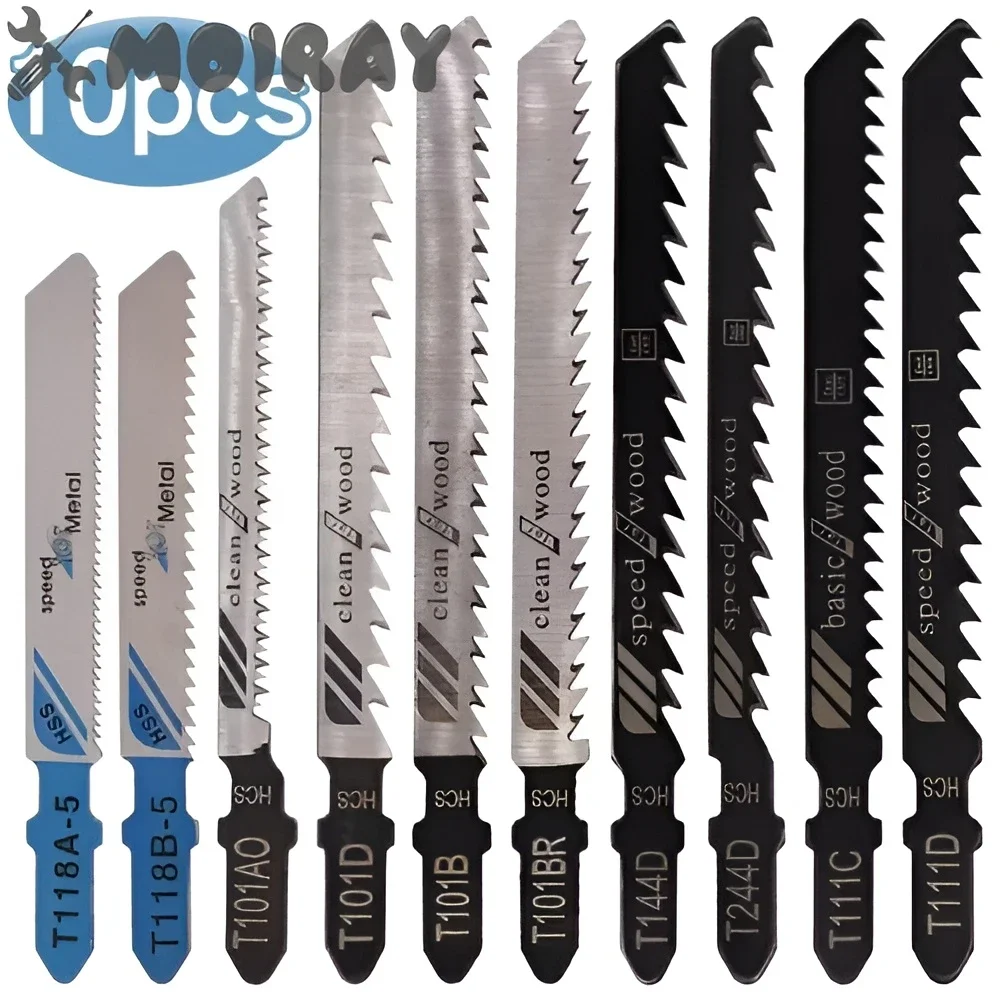 

10Pcs HCS JigSaw Blades Set High Speed Jig Saw Blade for Wood Metal Board Plastic Cutting Saw Blade Power Tool