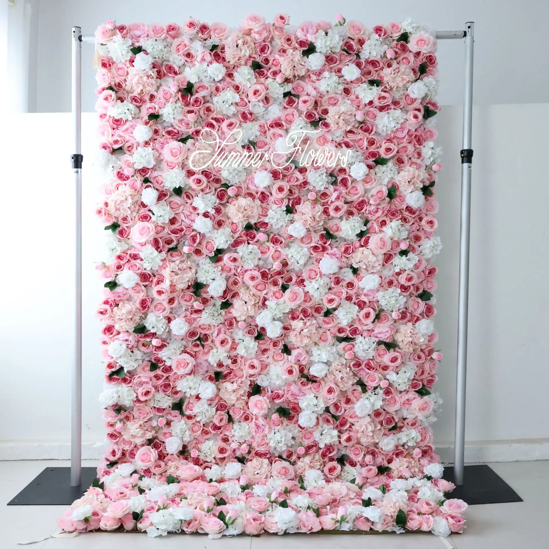 

Royal Series Deluxe Pink 3D mixed Floral fabric wall Wedding background props Rose peony green plant curtain wall