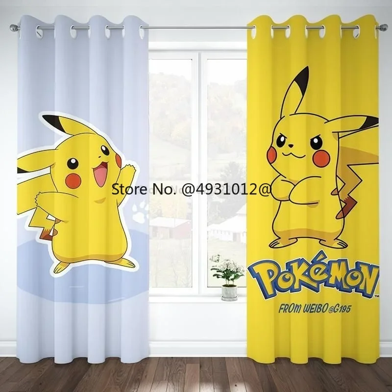 Hot Pokemon Window Curtain Pikachu Children Bedroom Cartoon Printed Kids Room Curtain Office Living Room Home Decor Gift