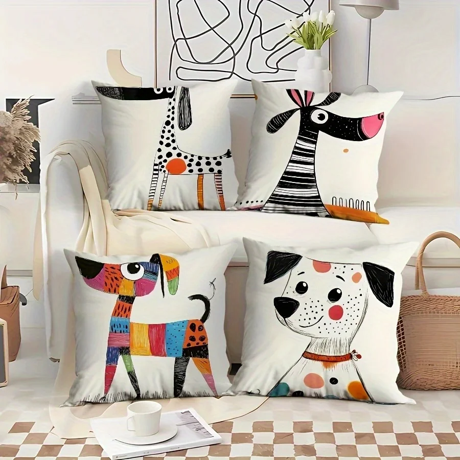 Cute Animal Print Pillow Covers Set of 4 Digital Print Nursery Decor Boho Cartoon Dogs Zebra Cushions for Kids Bedroom Home Acce