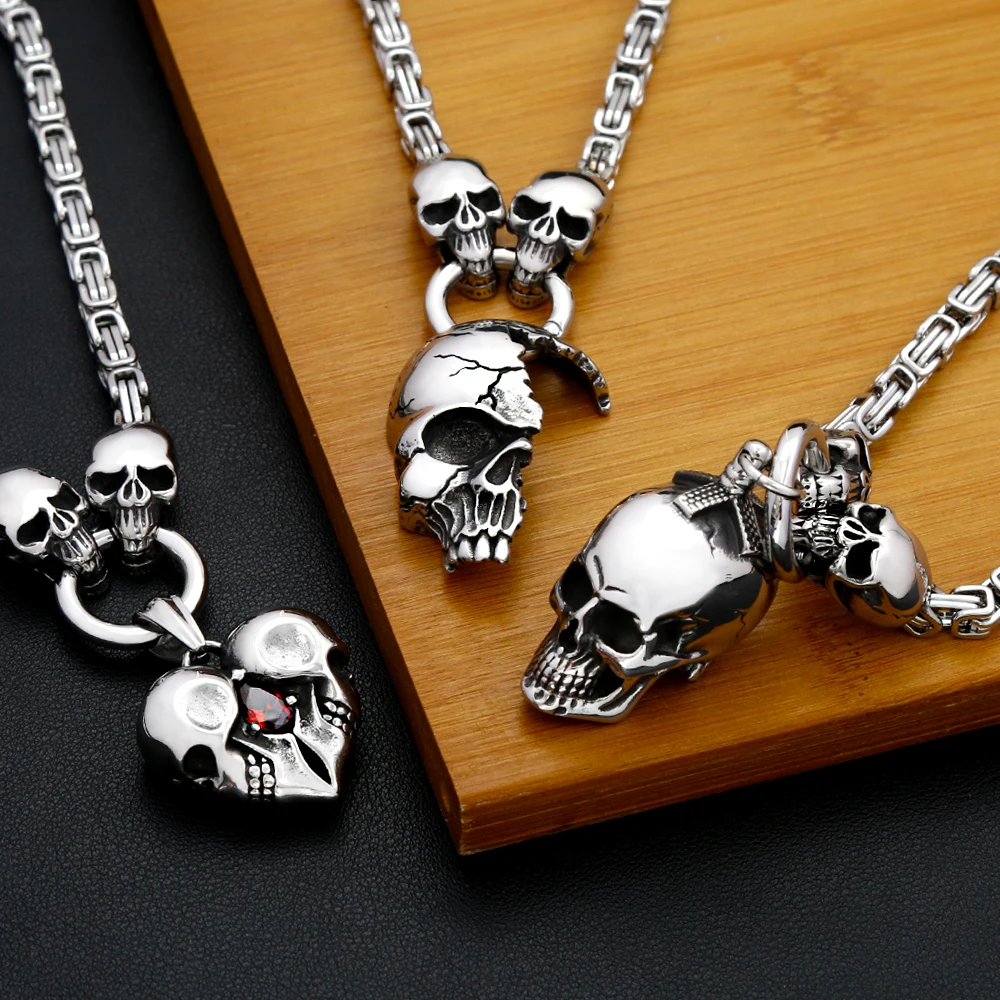 Vintage 316L Stainless Steel Skull Necklaces For Men Women Gothic Punk Skull Head Pendant Party Biker Fashion Hip Hop Jewelry