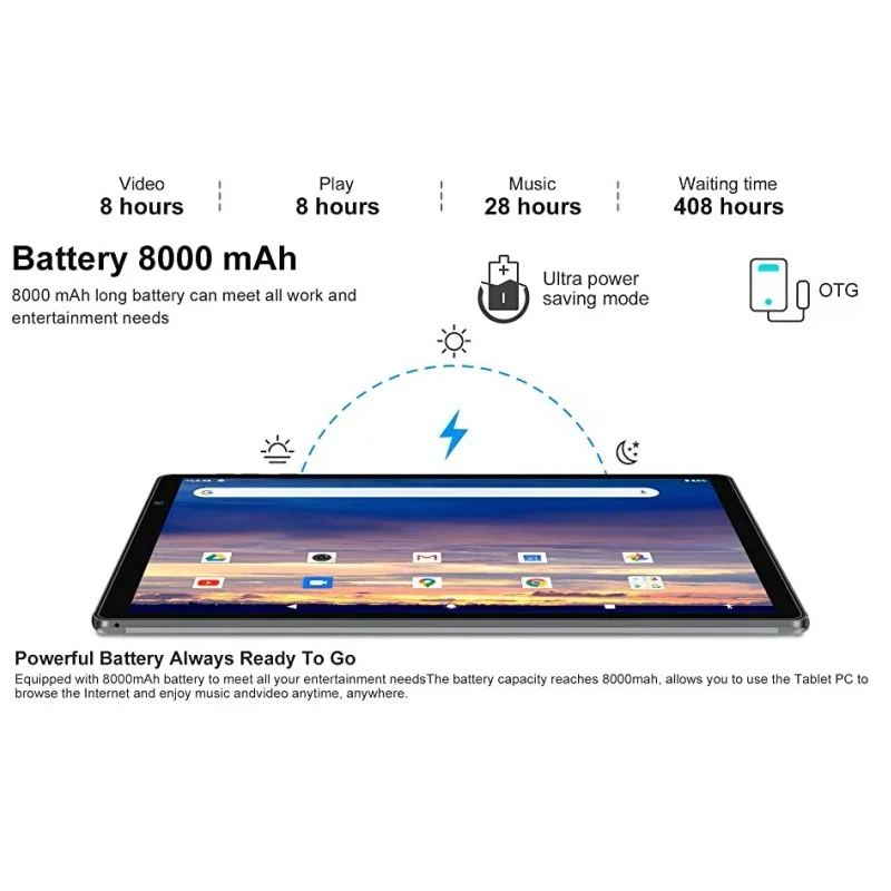 كمبيوتر لوحي جديد من النوع C مقاس 10 بوصات يعمل بنظام أندرويد وذاكرة وصول عشوائي 4 جيجابايت وذاكرة قراءة فقط 64 جيجابايت وذاكرة قراءة فقط 1280 × 800 بكسل UNISOC T310 ثماني النواة واي فاي وبلوتوث 5.0 8000 مللي أمبير في الساعة #4