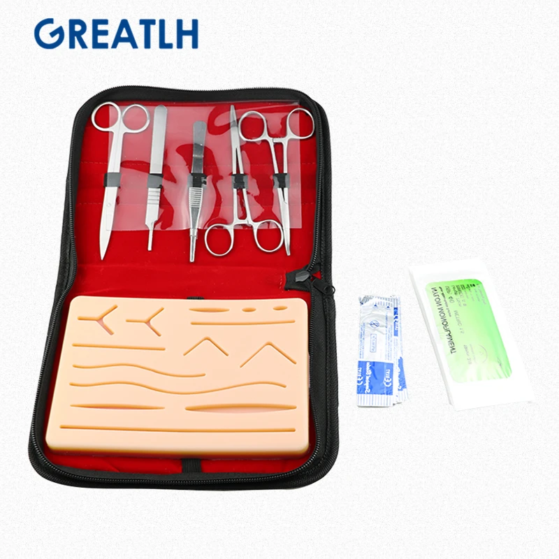 Kit di addestramento per sutura chirurgica la pelle aziona il modello di pratica della sutura cuscinetto di addestramento forbici ad ago Kit di strumenti attrezzatura per l'insegnamento