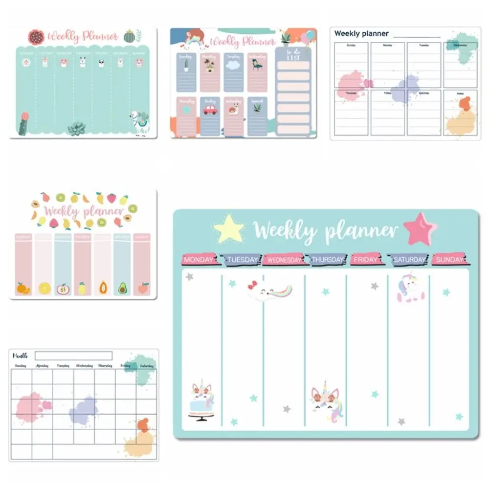 Cartoon Week Daily Planner Magnetic Planner Sticker Grocery List Plan Notepad Magnetic Fridge Sticker Whiteboard Work Plan Home