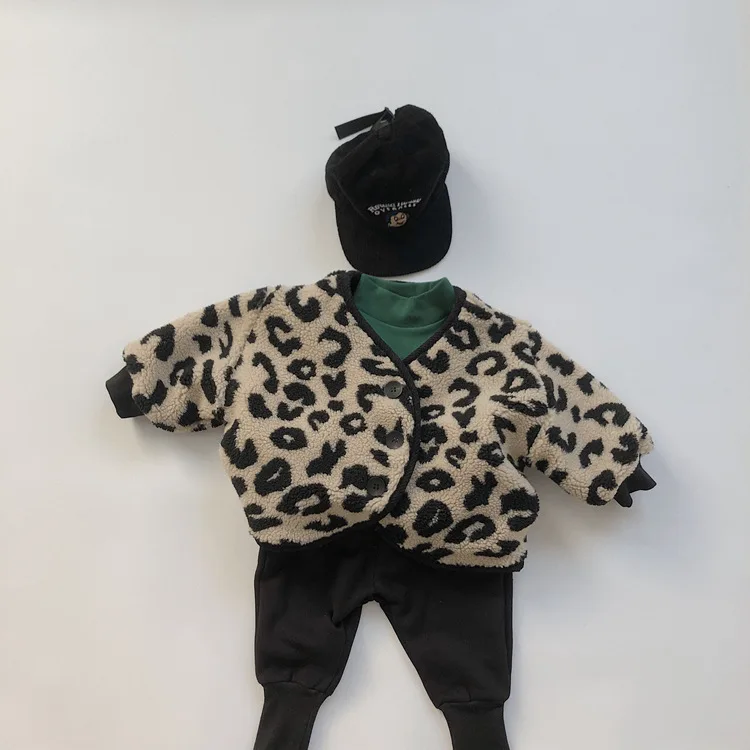 

Lamb fur leopard quilted jacket for boys and girls thickened warm cashmere quilted jacket