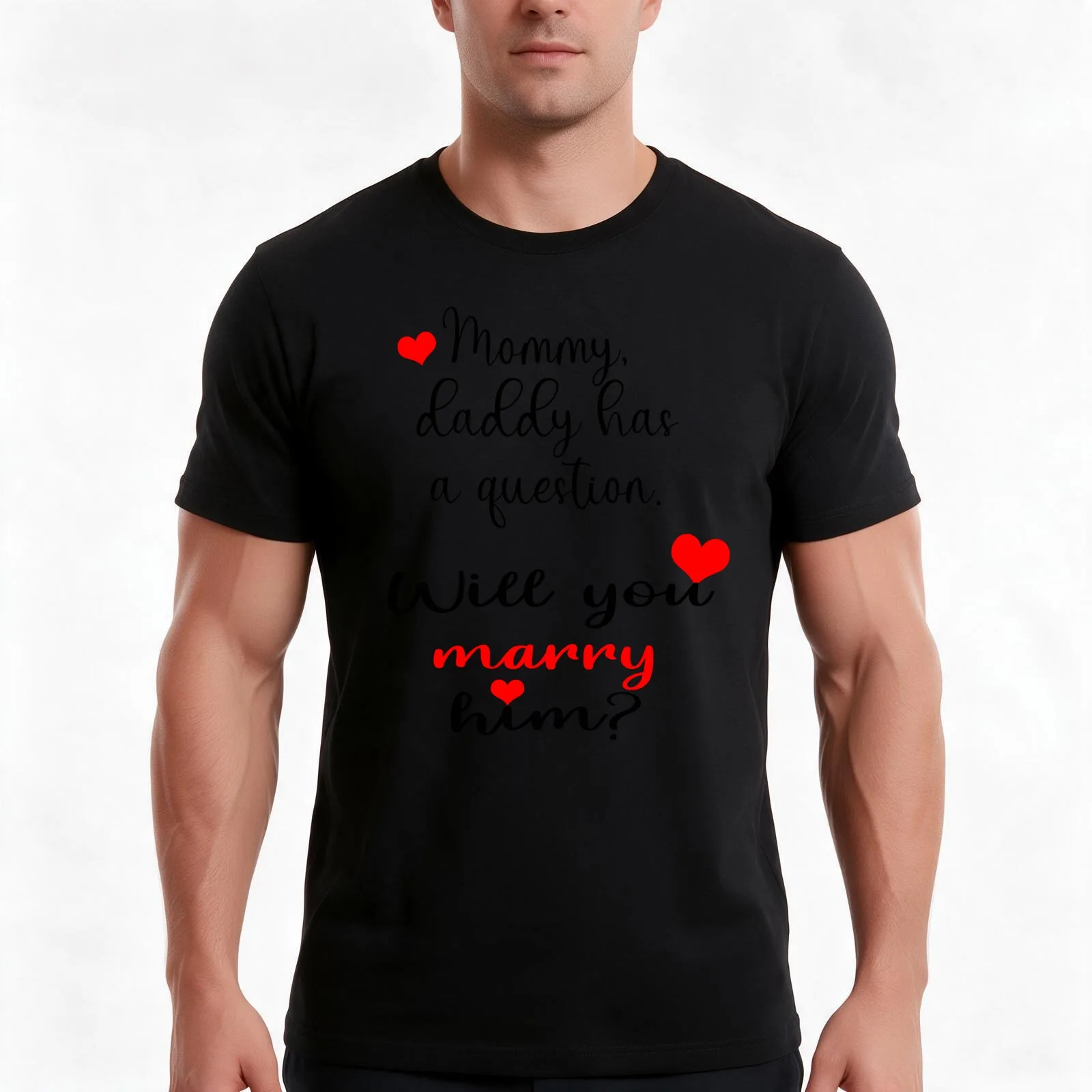 Proposal with baby will you marry me? T-Shirt, Summer Casual Cotton Tee, Oversized Streetwear Tops, Vintage Graphic Print