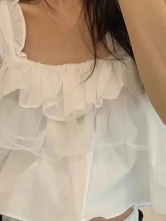 

Faionable Ruffle Cake Layer Vest Women's Summer Outdoor Wear ort Svel Top Ele Design Sense Youthful Sle