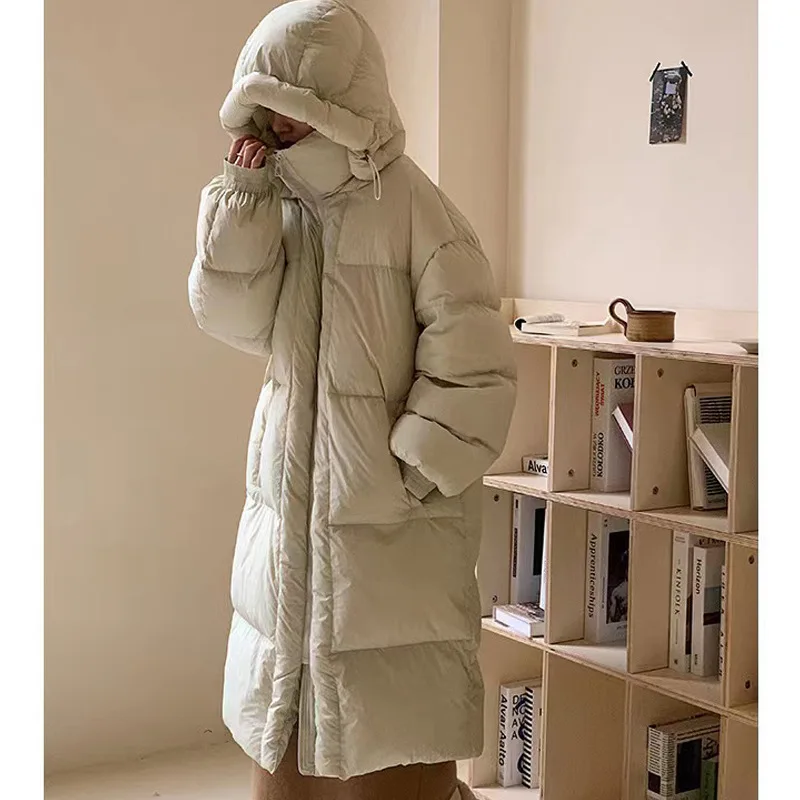 

Круассан, хаки, утепленная пуховая хлопковая одежда, женская одежда 2024, новая одежда на хлопковой подкладке, супер длинная свободная куртка до колена, корейская версия