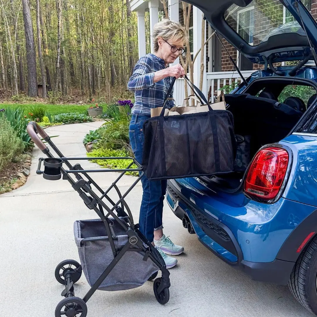 Chariot de courses pliant de luxe avec roues de qualité supérieure, cadre en aluminium ultra léger, sac de courses parfait avec sangle de transport