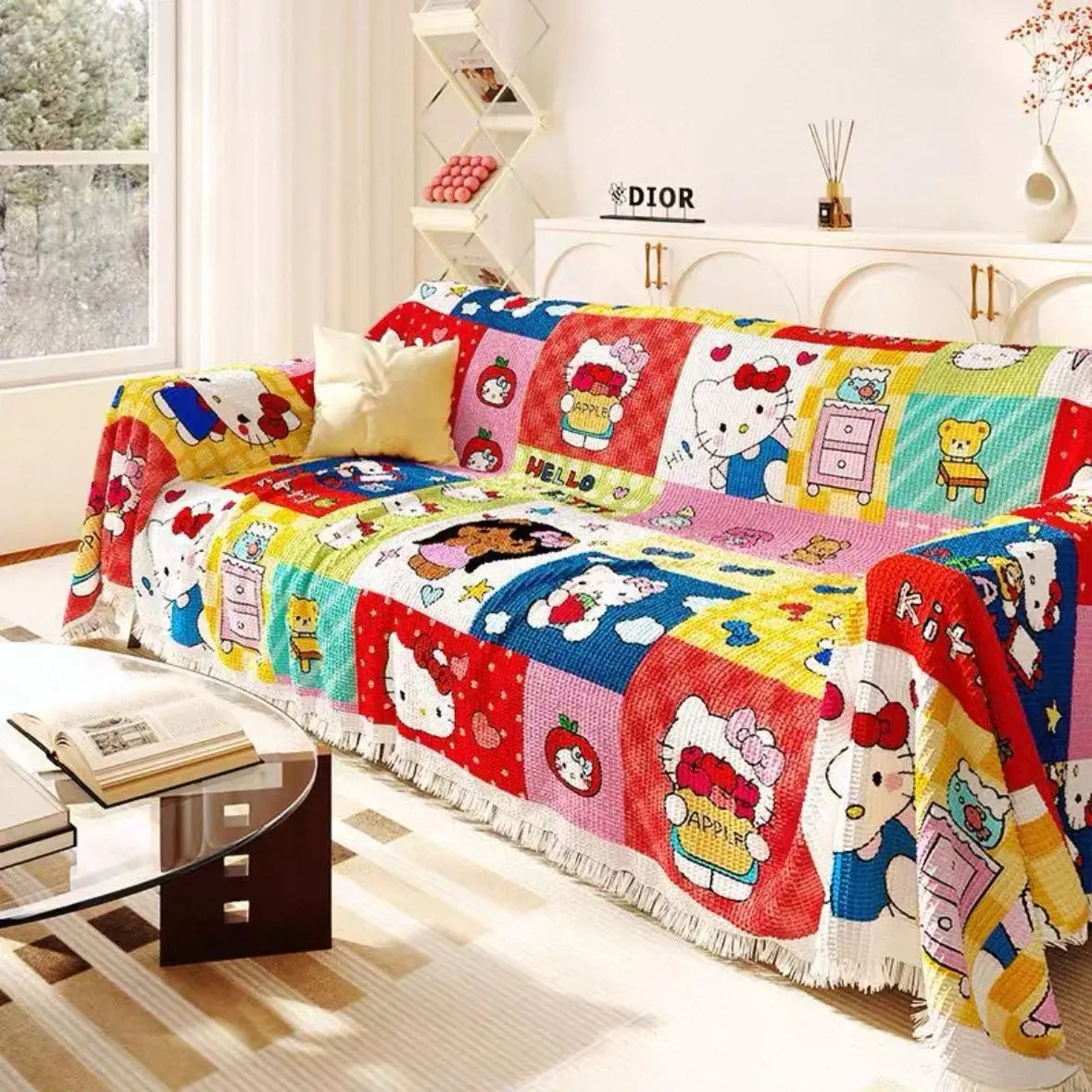 

Kawaii Sanrio Hello Kitty Sofa Sofa Blanket Cover Cute Anti Slip All Season Universal Cartoon Sofa Cushion Cover Girl Gifts Toys