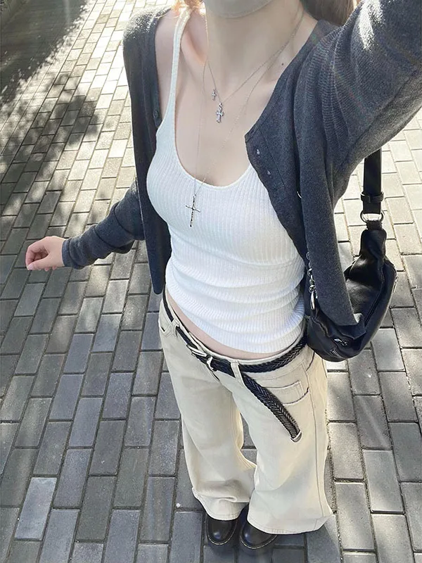 레트로 아메리칸 카키 플레어 진 여성용 루즈 스트레이트 레그 와이드 레그 롱 팬츠 가을 신상 슬레 로우 웨이스트 여성용 청바지