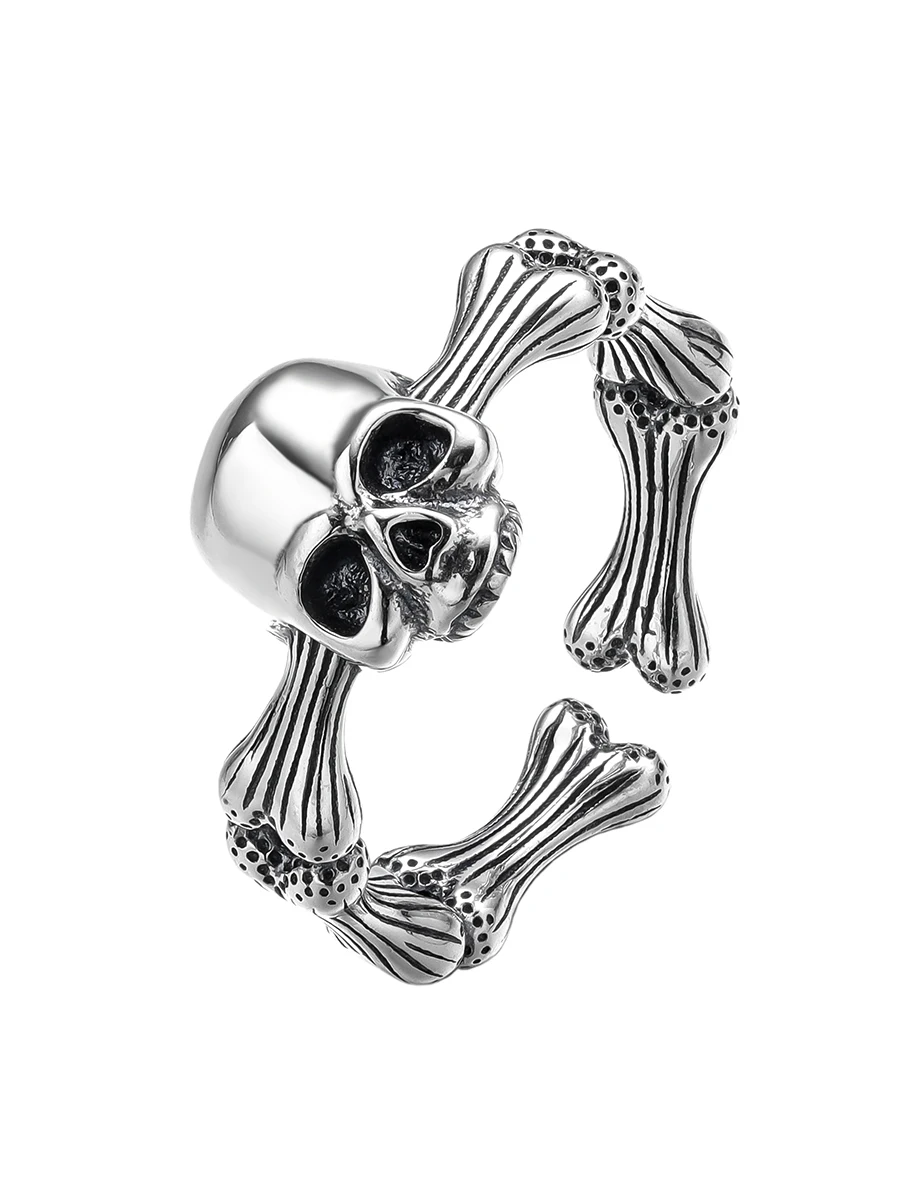 925 sterling silver trendy cool skull ring male and female personality dark Goth wind open ring special-interest design