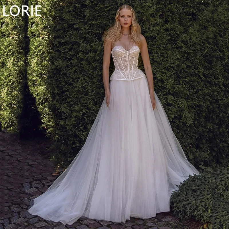 

LORIE Strapless Lace Appliques Wedding Dresses Tuller Corset فساتين سه Sexy Sleeveless vestidos de novia 2025 Customized