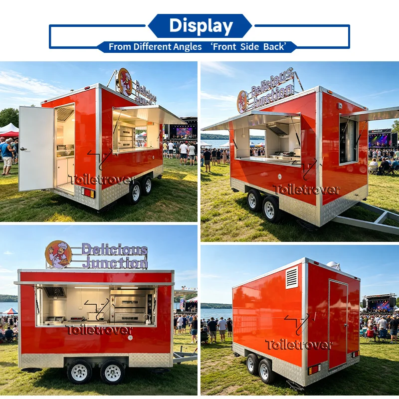 Customized Commercial Dining Car Mirror Stainless Steel Mobile Food Catering Trailer Mobile Food Truck Trailer Fast Food Truck