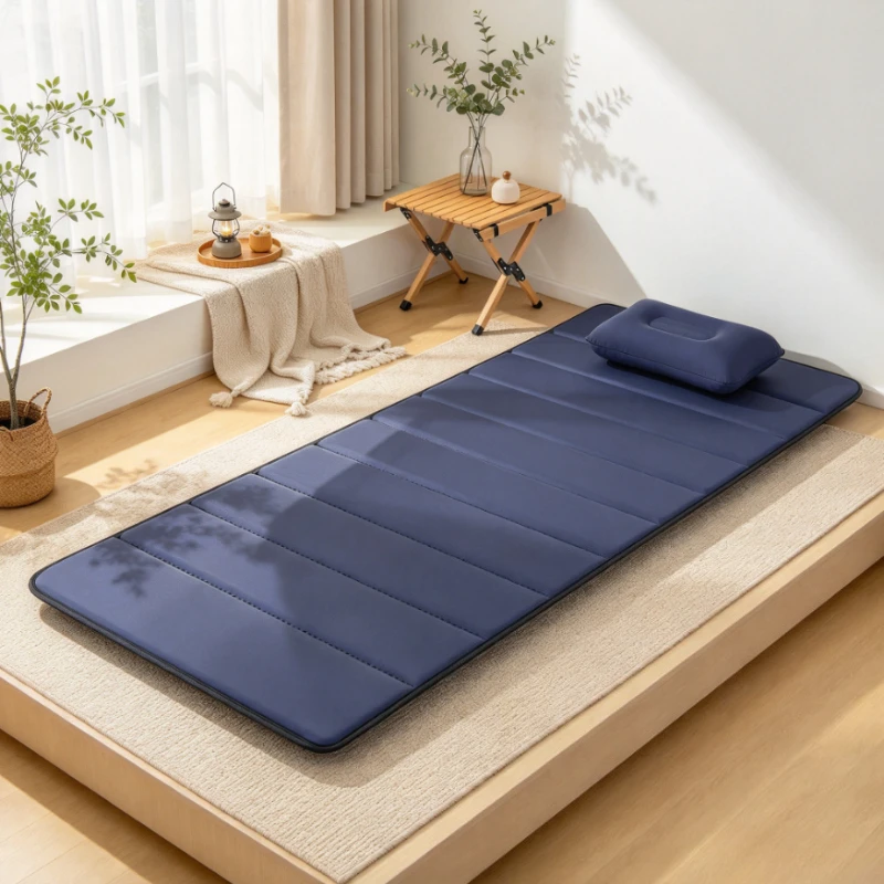 Foldable Nap Mat Navy 10mm Sleeping Pad with Waterproof Shell Foam Core Eye Mask Pillow Earplugs for Office and Outdoor Rest