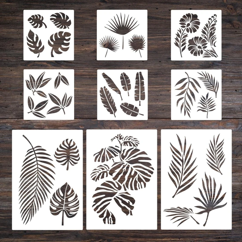 9X DIY Decorative Stencil Leaves Floral Template Washable for Kid Handmade Lover 594A