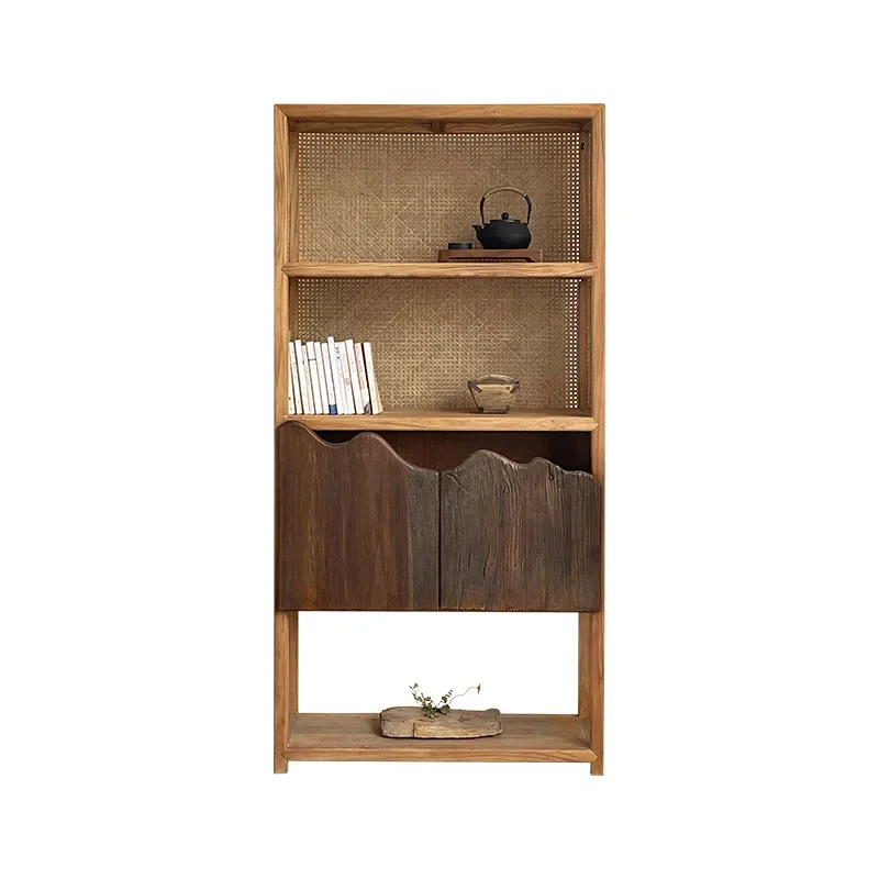 

Solid wood bogu rack wabi-sabi wind bookshelf storage shelf old elm tea room Japanese-style homestay floor shelf household