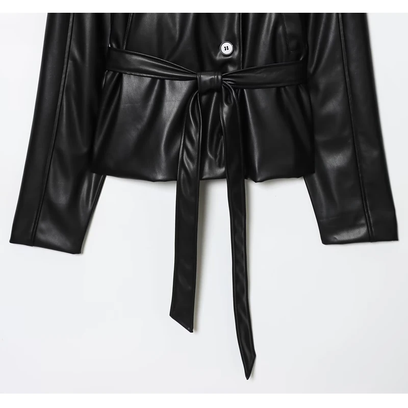 MUJER Black Women's Trench Coat Faux Leather Cropped Jacket Woman New in Outdoor Coats Women's Windbreaker Fashion Outerwears