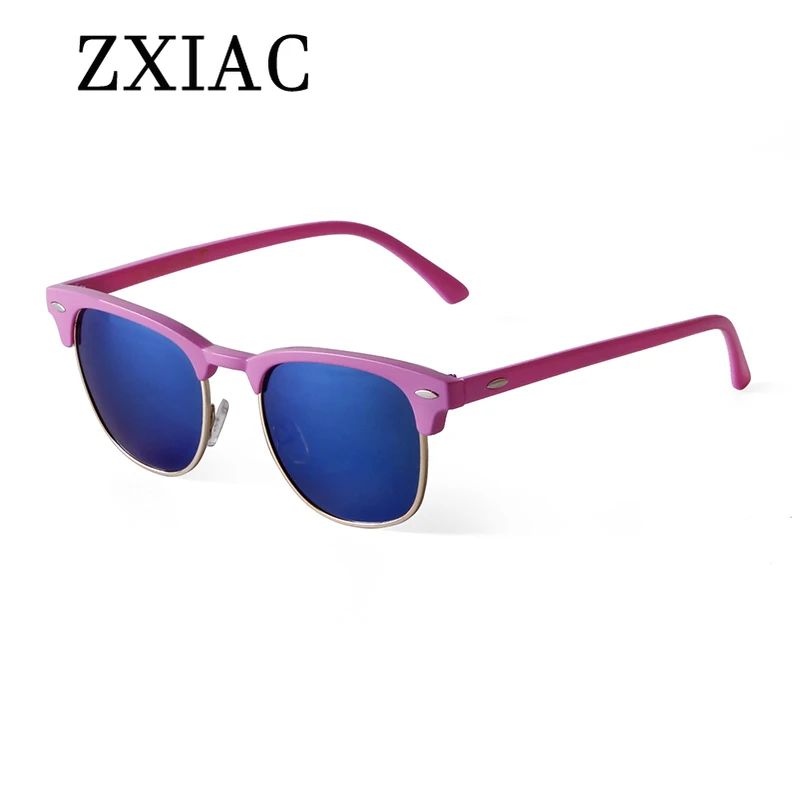 ZXIAC Trendy Half Frame Metal Rivet Sunglasses Women Men Fashion Sun Glasses Colorful Color Film Driving Riding Shades UV400