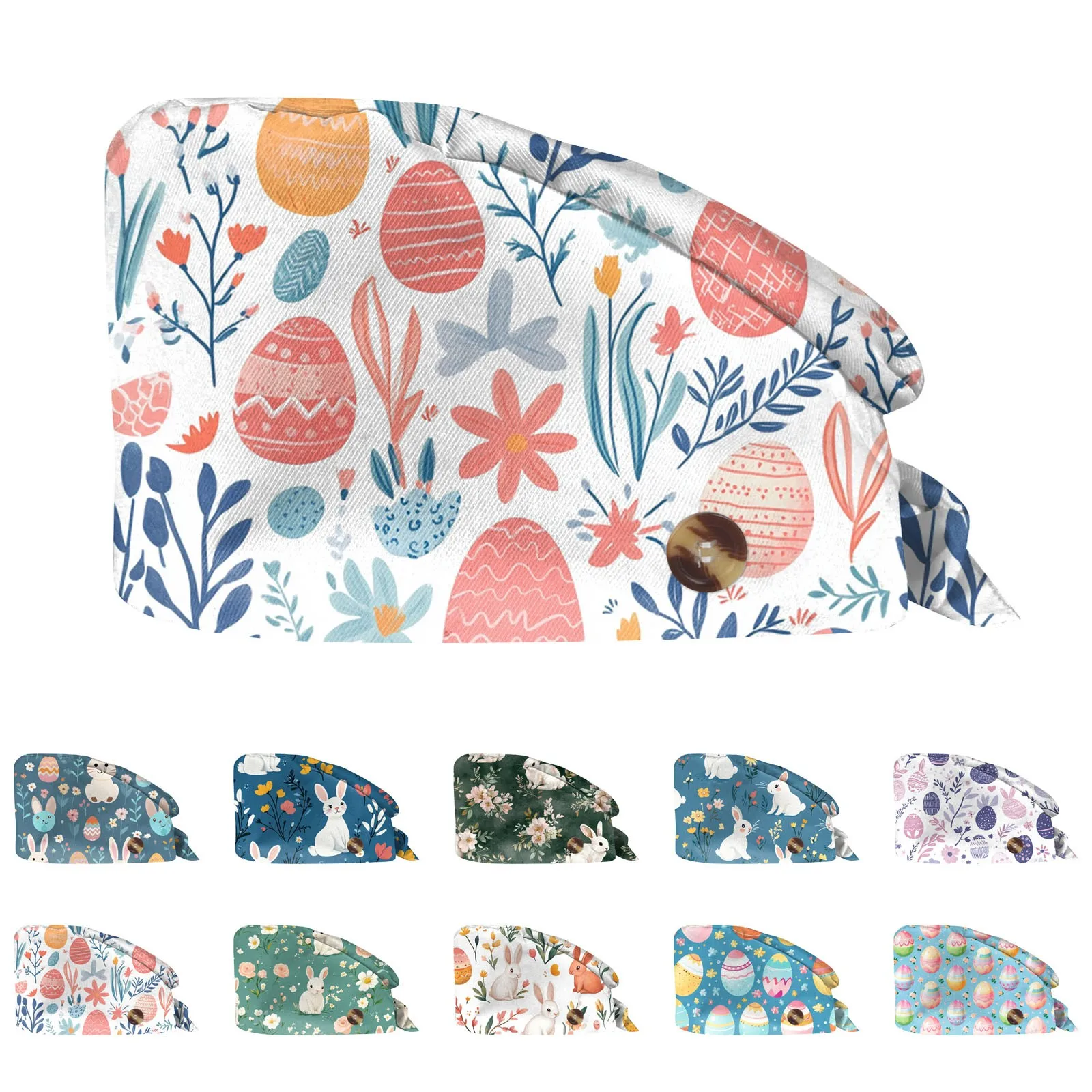 

Easter Bunny Egg Print Cap Unisex Tooth Dentist Scrub Caps Operating Room Hat For Men Women Nursing Cap Accessories