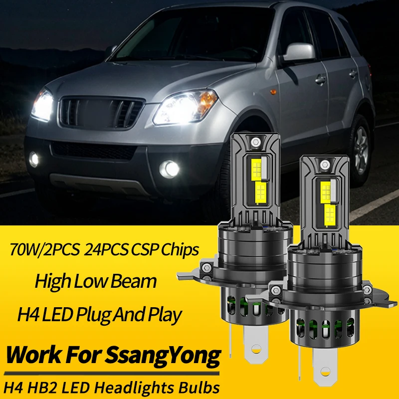 2PCS H4 HB2 LED Headlight Bulbs High Low Beams Canbus For Ssangyong Actyon 2006-2013 Korando KJ 1997 1998-2006 Car Accessories
