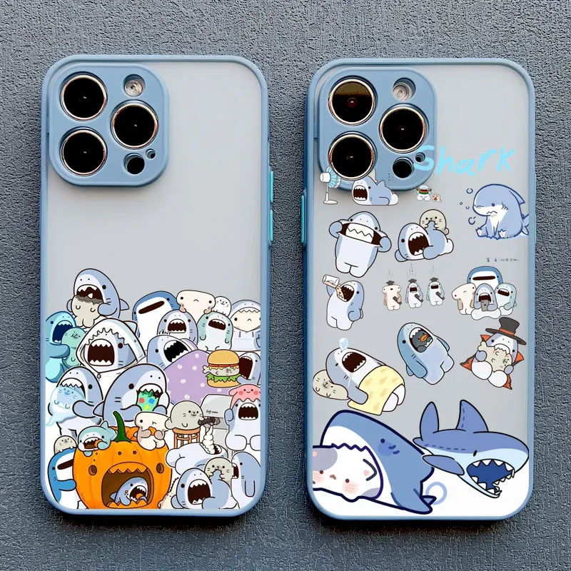 

Cartoon Sharks Phone Case For iPhone 16 Pro Max Funda iPhone 15 14 Pro Max Plus 13 Mini 12 11 Pro Max XR XS X 7 8 SE2 Back Cover