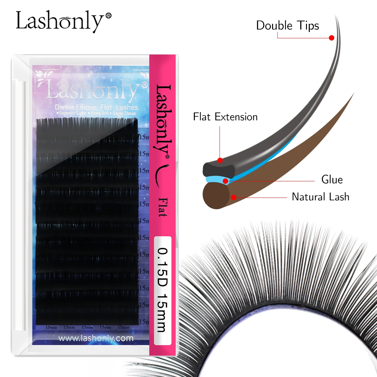 Lashonly Ellipse Flat Lashes Super Dark Matte Split Tips Natural Eyelash Extensions Faux Mink Soft Gentle Eye Beauty