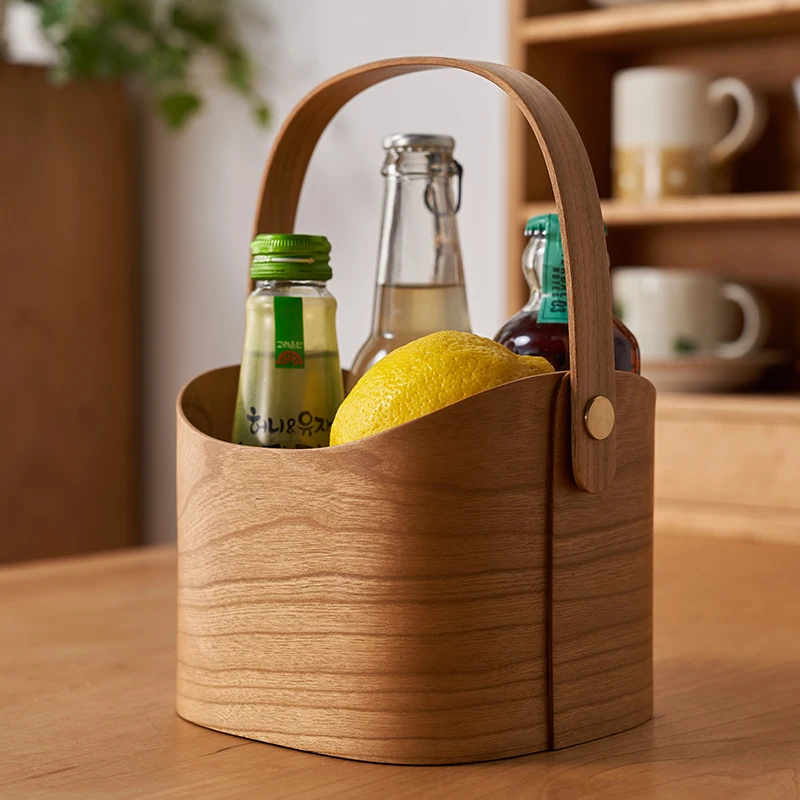 

Cherry Wood Retro Storage Basket with Handle Handmade Walnut Wood Japanese Style Kitchen Organiser Shaker Box Desktop Basket
