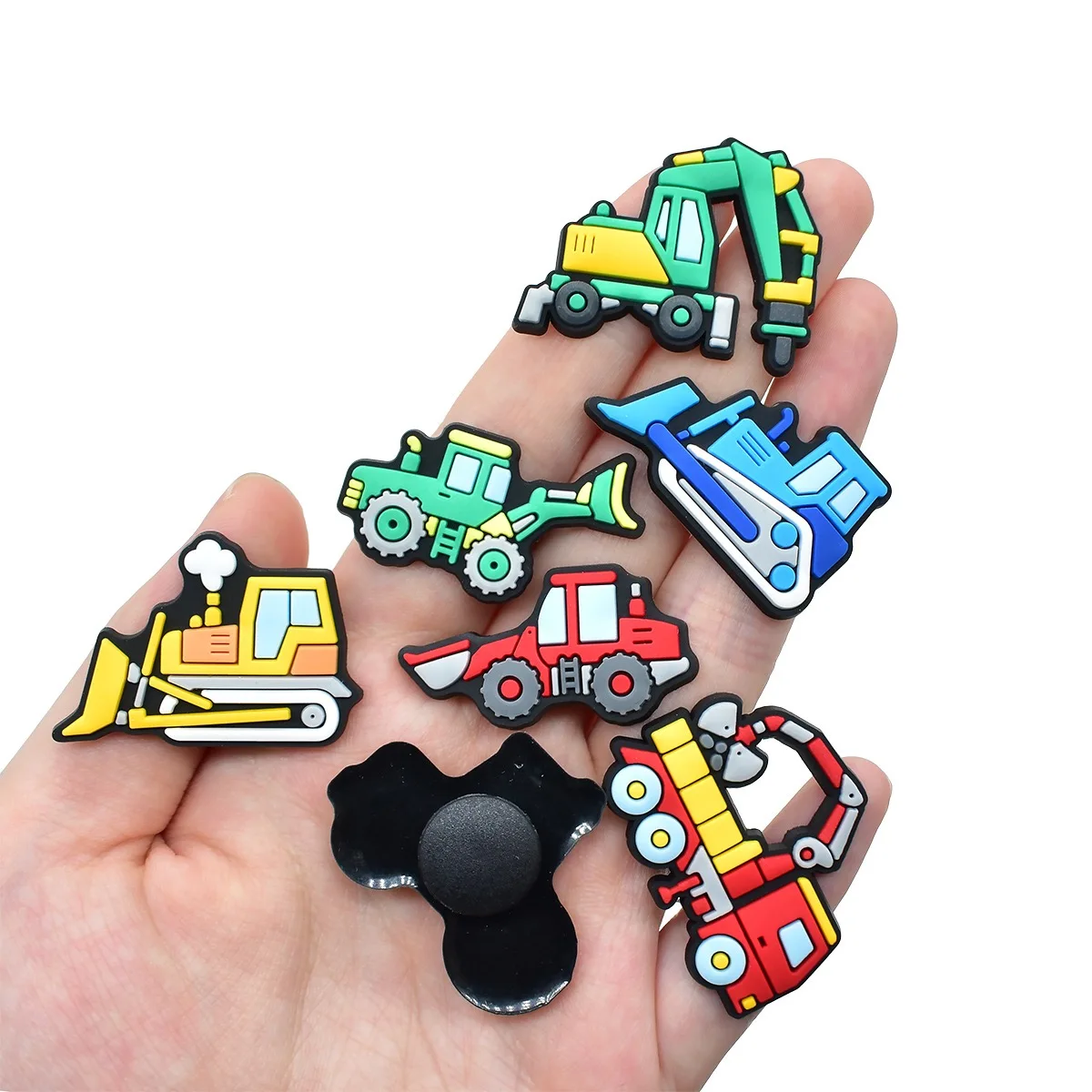 1-14Pcs Bulldozer Steamroller PVC Shoe Buckle Charms Engineering Vehicle Sandals Accessories DIY Children Wristband