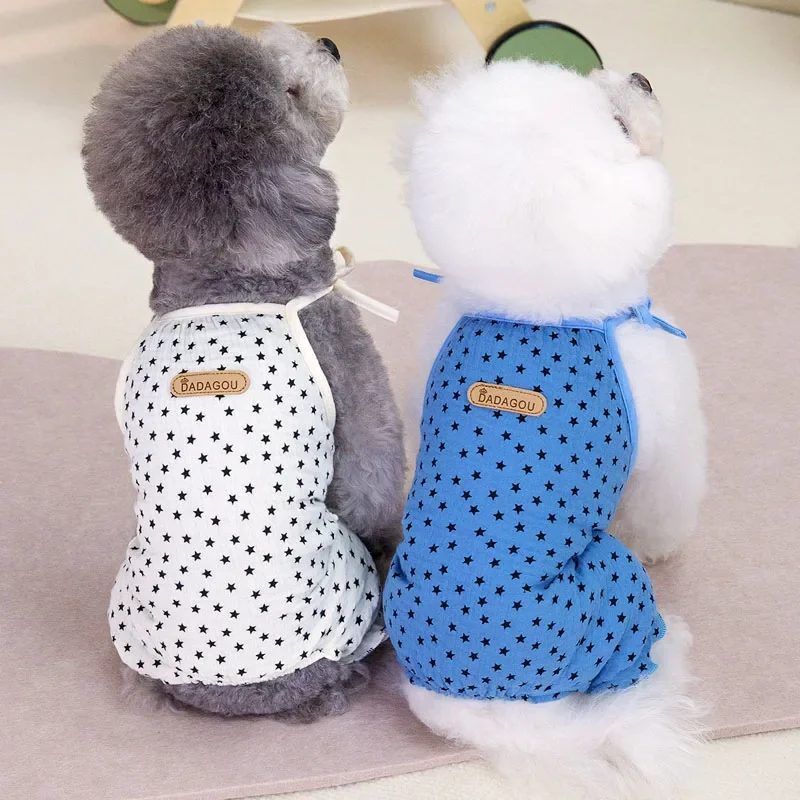 Cool Cat Dog Jumpsuit Pajamas Blue Beige Sling Vest Clothes Pet Clothing Summer Print Dog Pijamas Onesie For Small Dogs Chiwawa