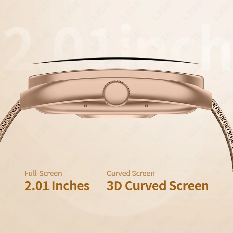 LIGE Смарт-часы женские 2,01-дюймовый большой изогнутый экран монитор сердечного ритма 1ATM водонепроницаемые часы женские умные часы для физического здоровья мужские