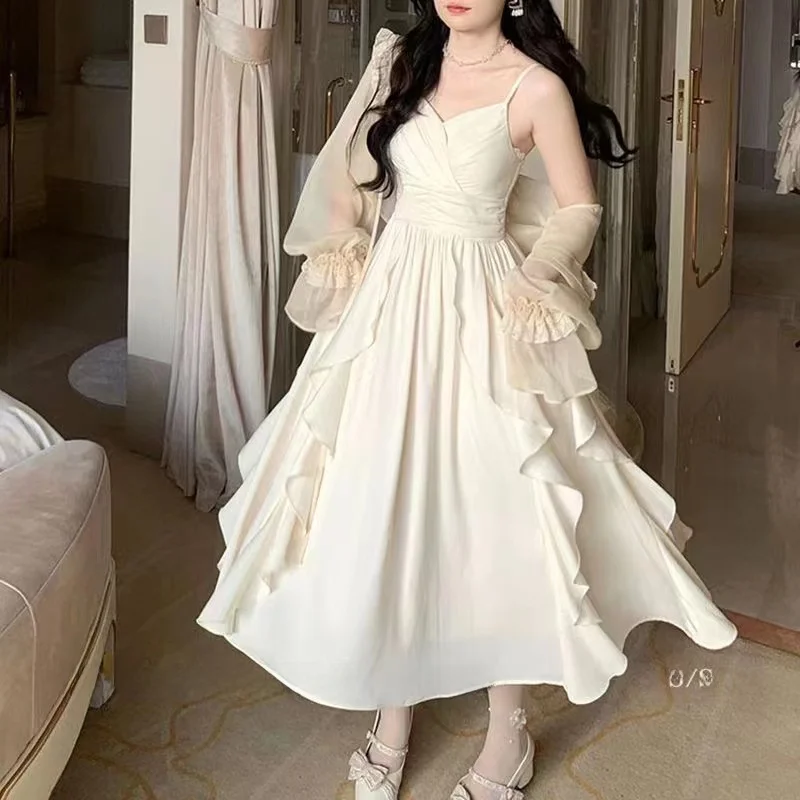 

Весенне-летний женский комплект больших размеров: кардиган, платье с завышенной талией, длинная юбка, наряд для свидания, модный ансамбль