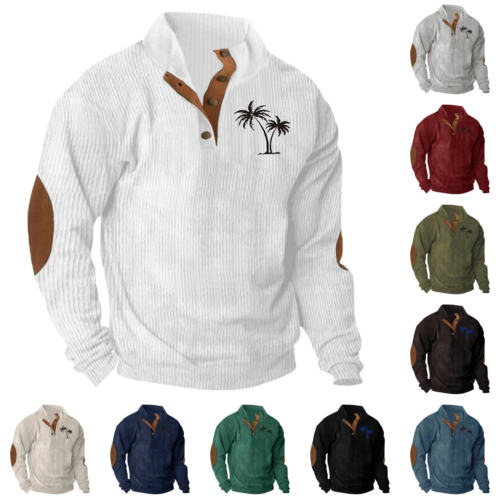 Coconut Tree Print-Men's Spring and Autumn Stand Collar Sweatshirt Casual Button Sweatshirt new in hoodies & sweatshirts