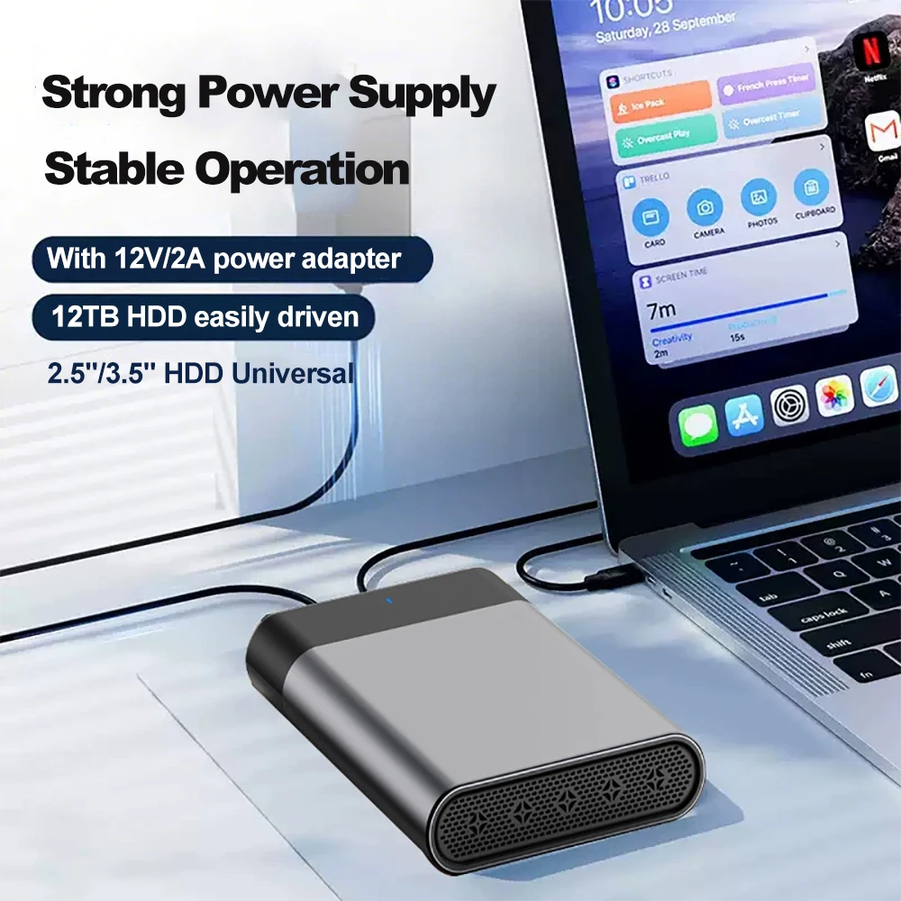 Caja de disco duro USB 3,1, caja de disco duro externo SATA SSD de 3,5 pulgadas, ventilador incorporado, velocidad de transferencia de 5Gbps, cajas de disco duro de aleación de aluminio