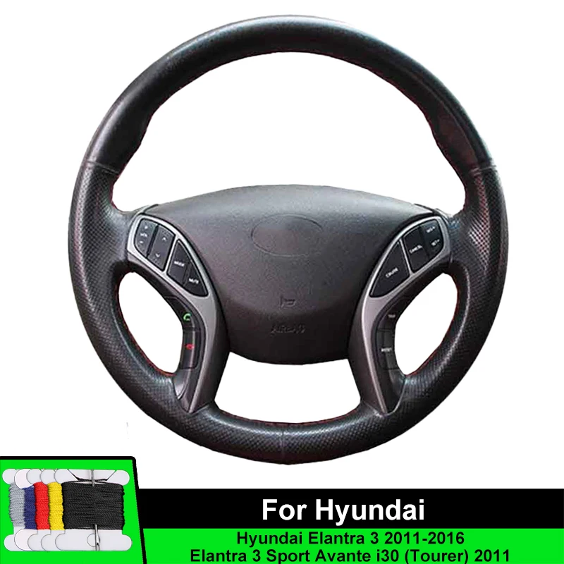 

Car Steering Wheel Cover For Hyundai Elantra 3 2011-2016 Elantra3 Sport Avante i30 (Tourer) 2011 Fiber leather Car Steering Wrap