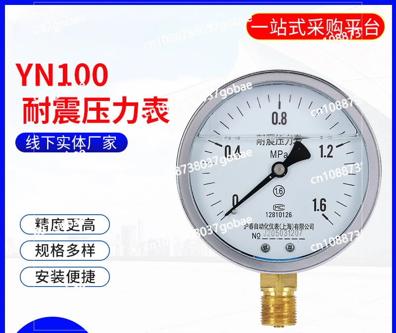 YN100 Seismic Pressure Gauge Hydraulic Hydraulic 0-1.6 MPa Vacuum Seismic Pressure