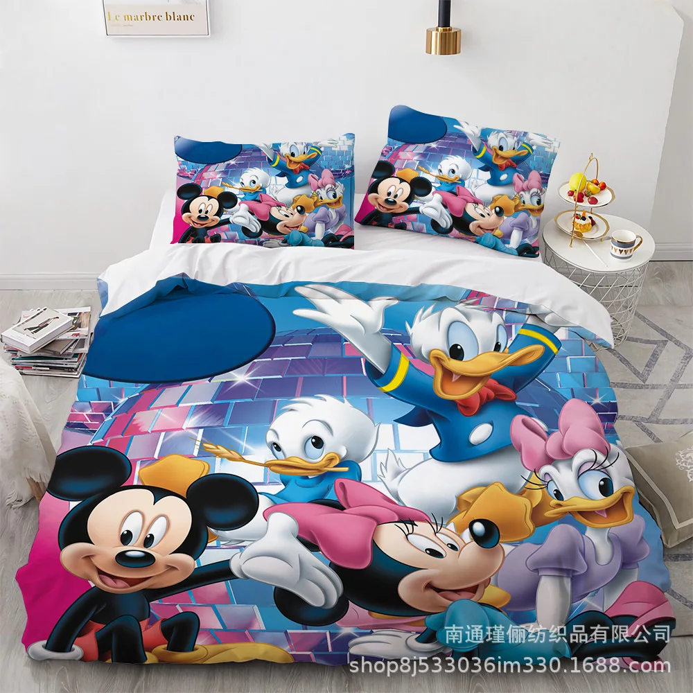 Mickey Minnie Mouse Bedding Sets Cute Comforter Quilt Bed Cover Duvet Cover Pillow Case 2-3 Pieces Sets Kids Adult Size