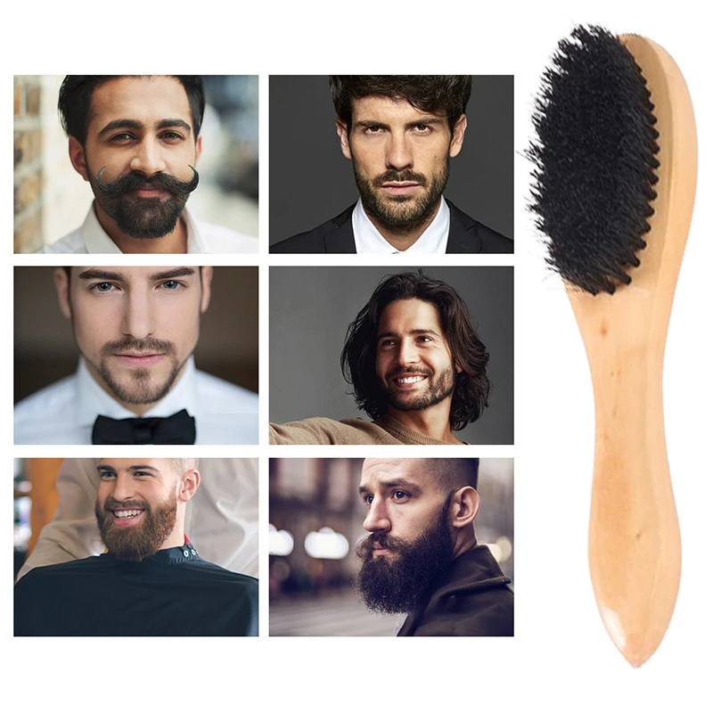 Hair Brush Wood Handle Boar Bristle Beard Comb Styling Detangling Straighten Boar Bristles Massage Comb