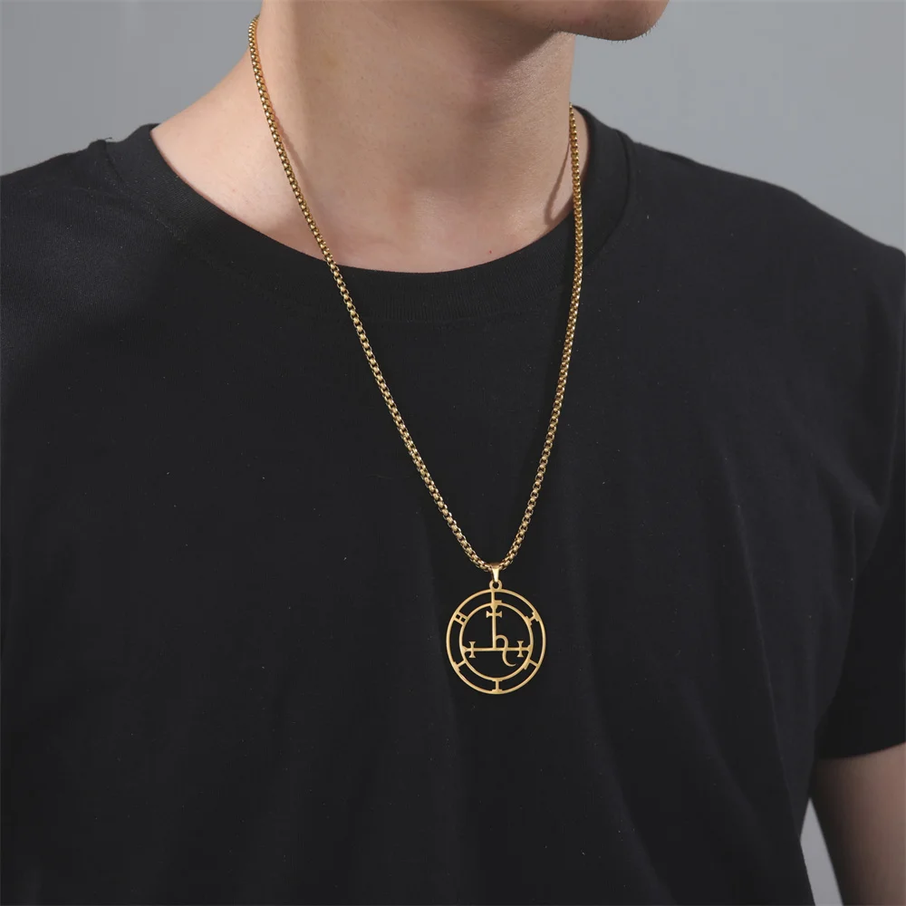 EUEAVAN Satan Sigil of Lilith Pendant Necklace Stainless Steel Solomon Demon Seal Necklaces Good Luck Mythology Amulet Jewelry