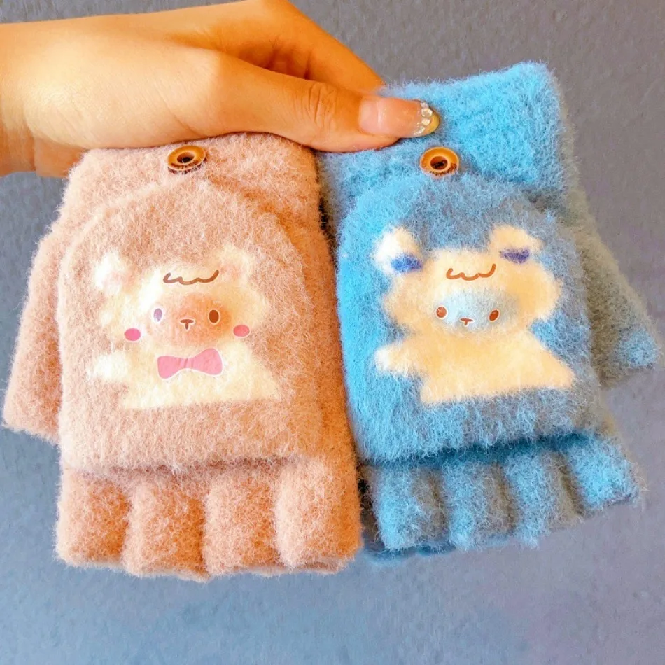 

Новые детские перчатки, зимние перчатки для маленьких девочек, милые, теплые, утолщенные, с пятью пальцами, с половиной пальца, мультяшные перчатки HP01