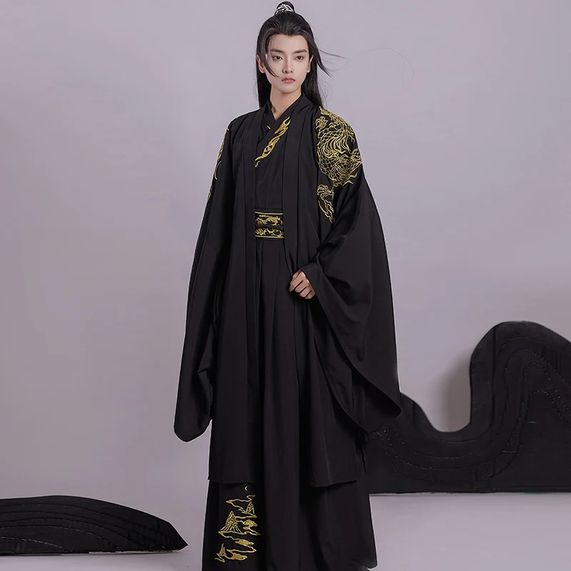 

Hanfu Men Chinese Traditional Cosplay Costume Ancient Swordsman Gown Robes Halloween Kimono Tang Suit Hanfu Folk Dress for Stage