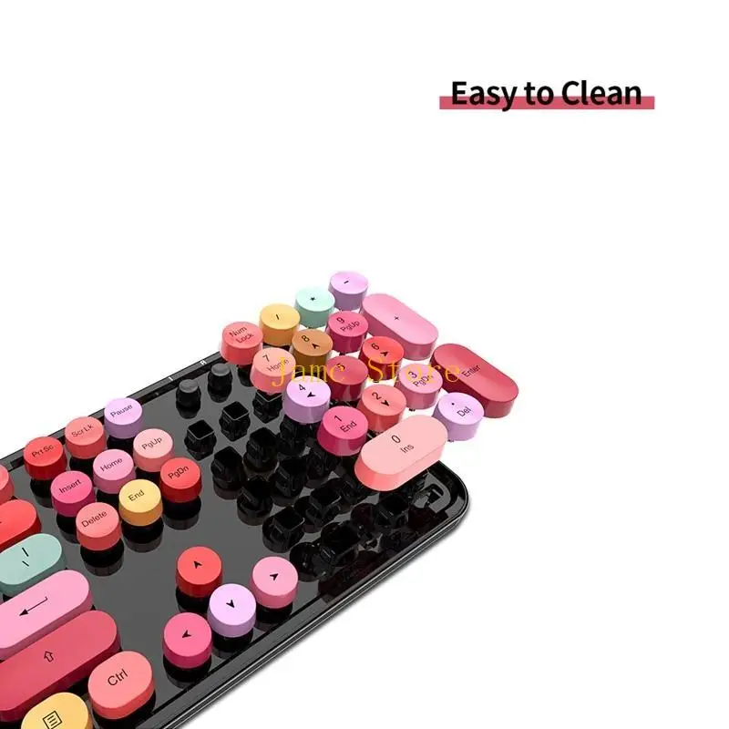 LX0B Süße Tastatur-Maus-Kombination, gemischte Farben, 2,4 G kabelloses Tastatur-Maus-Set, kreisförmig