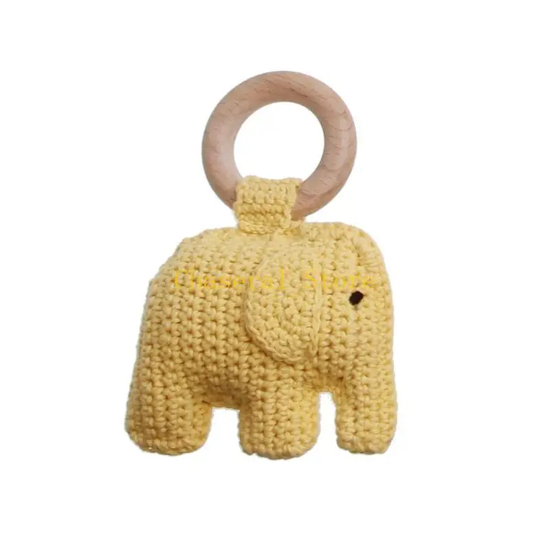E7CE Soothing Elephant Crochet Teether Toy Soft Molar for Play BPA-