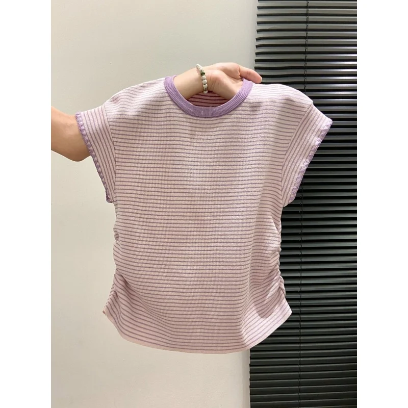 Striped Short-sleeved T-shirt for Women 2026 New Style Popular Unique  Beautiful Sleeveless Short Shirt Top
