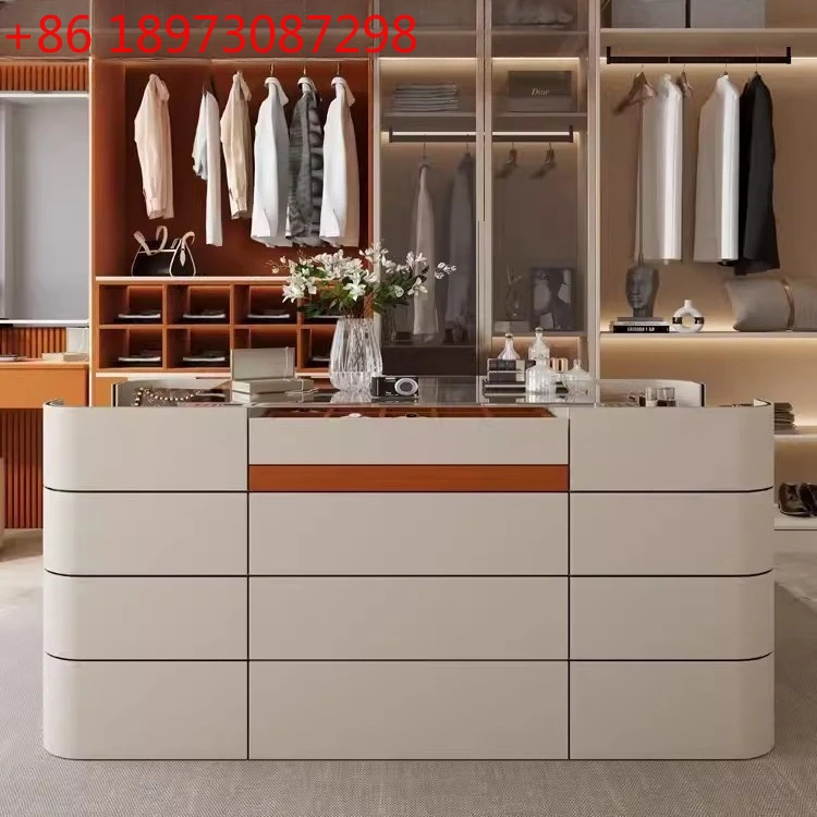 

Light luxury cloakroom, island cabinet, multi-functional storage, leather solid wood storage, modern household display cabinet